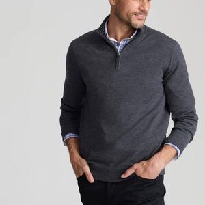 UNTUCKit Merino Wool Belguardo Mens Quarter Zip Sweater in Dark Grey Size Large